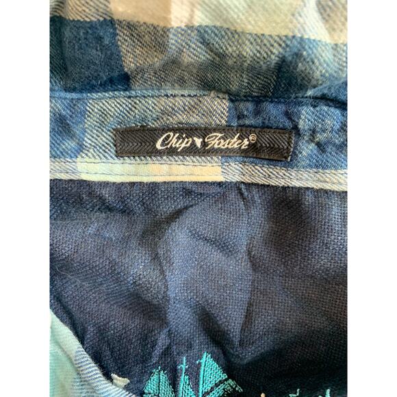 Chip Foster Men's Plaid Flannel Button-Up Shirt Short Sleeve Blue Size Medium - Picture 3 of 5